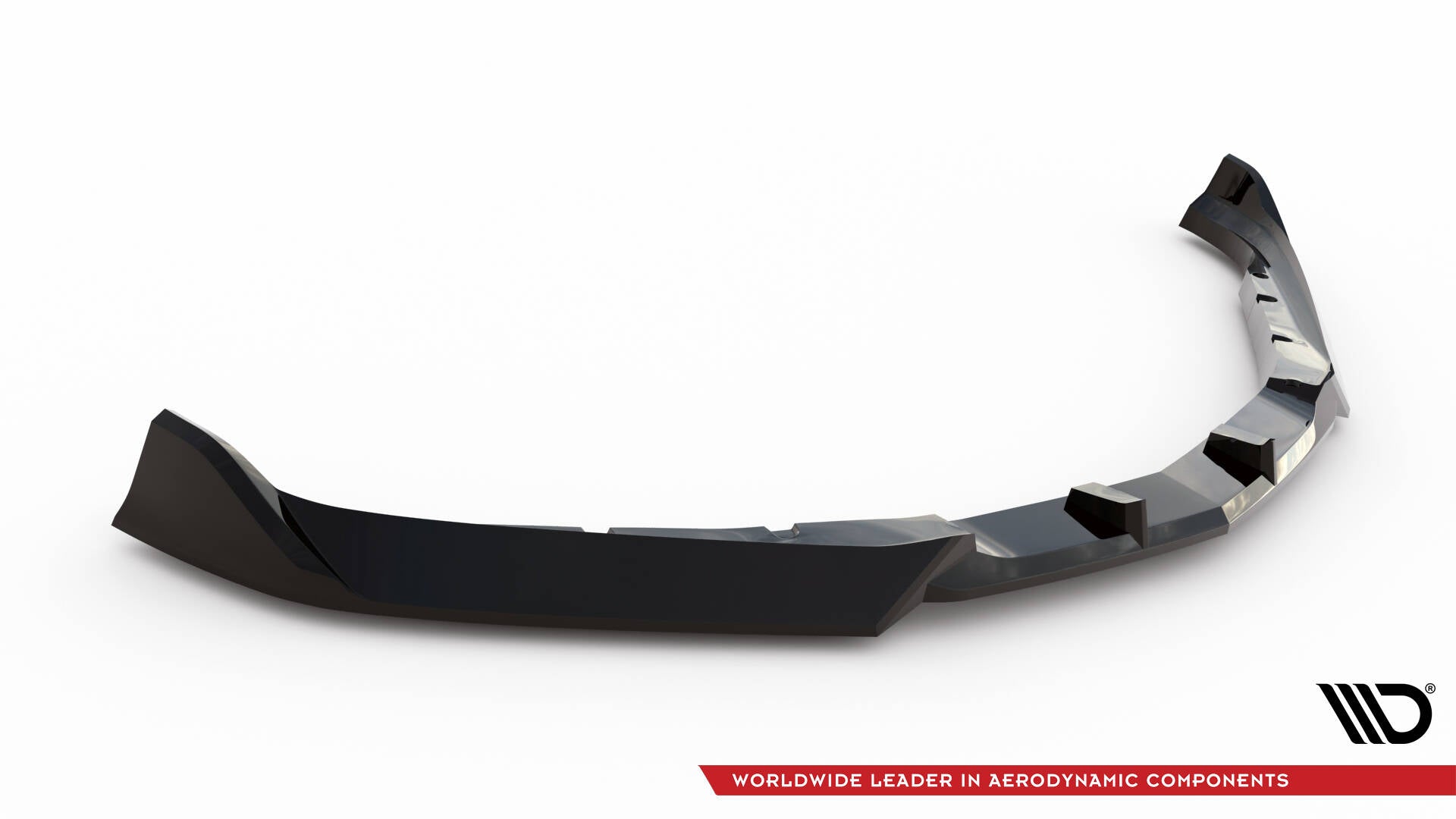 Front splitter til Chevrolet Camaro SS MK6 Facelift V.2 i sort glanset plast, sett skrått forfra.