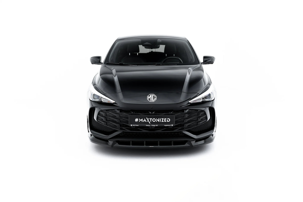 Nærbilde av frontsplitter til MG 3 Mk1 med Gloss Black finish