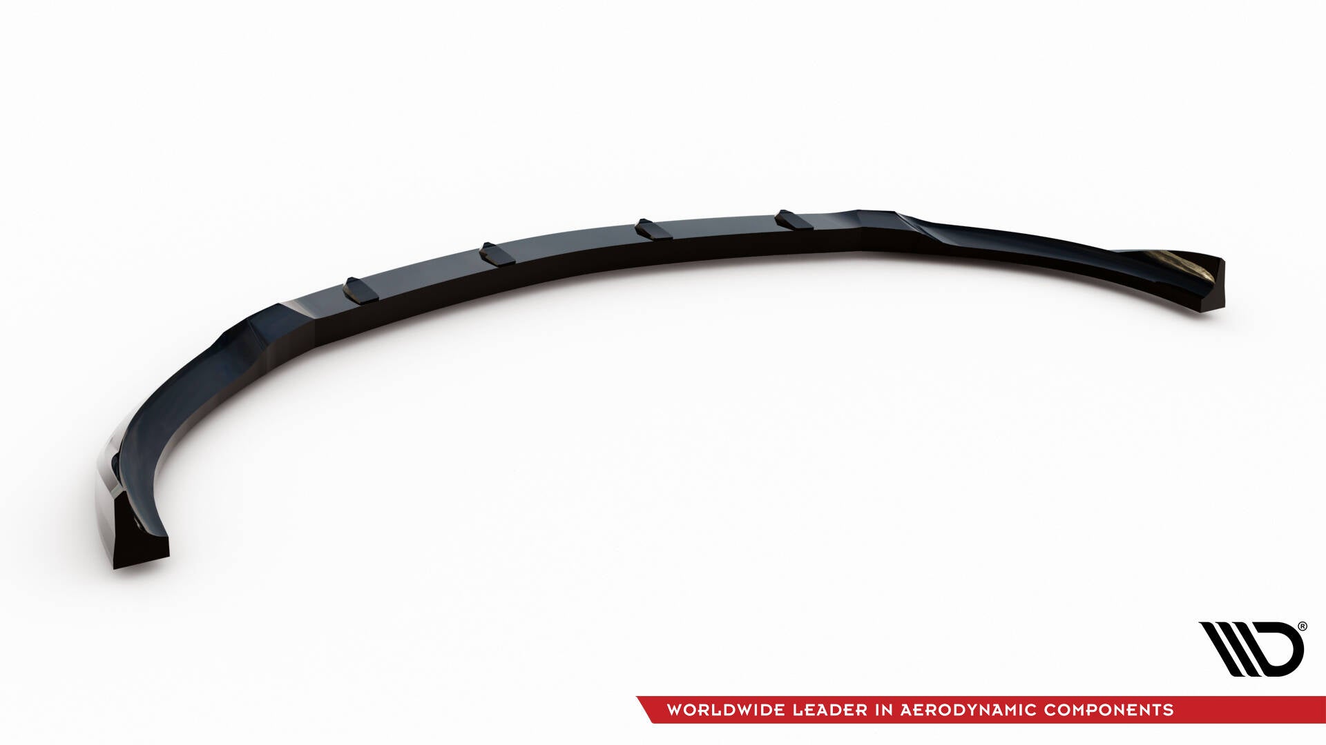 Frontspoiler Mercedes GT 63 V.2 sett skrått ovenfra med synlige finnedetaljer på hvit bakgrunn.