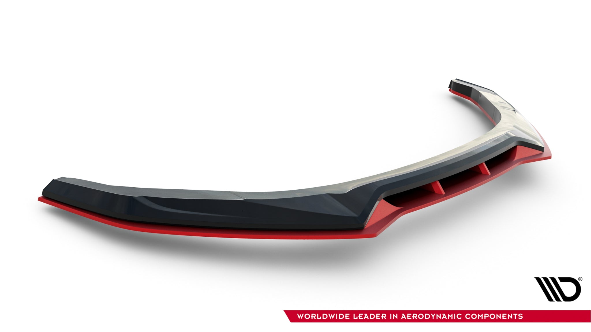 Front splitter for Subaru BRZ MK2 V.2 i sort og rød plast med markerte kanter og luftkanaler.