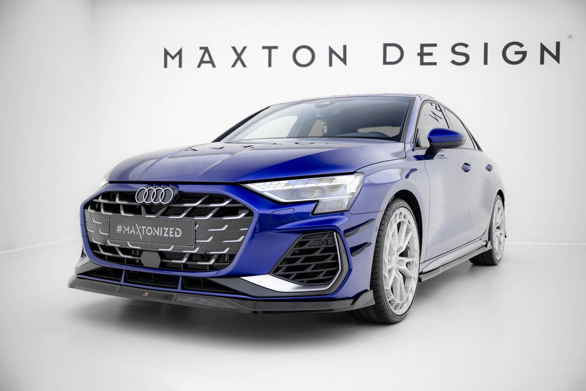 Frontsplitter V.3 i blank sort ABS til Audi A3 S-Line og S3 Sedan 8Y Facelift