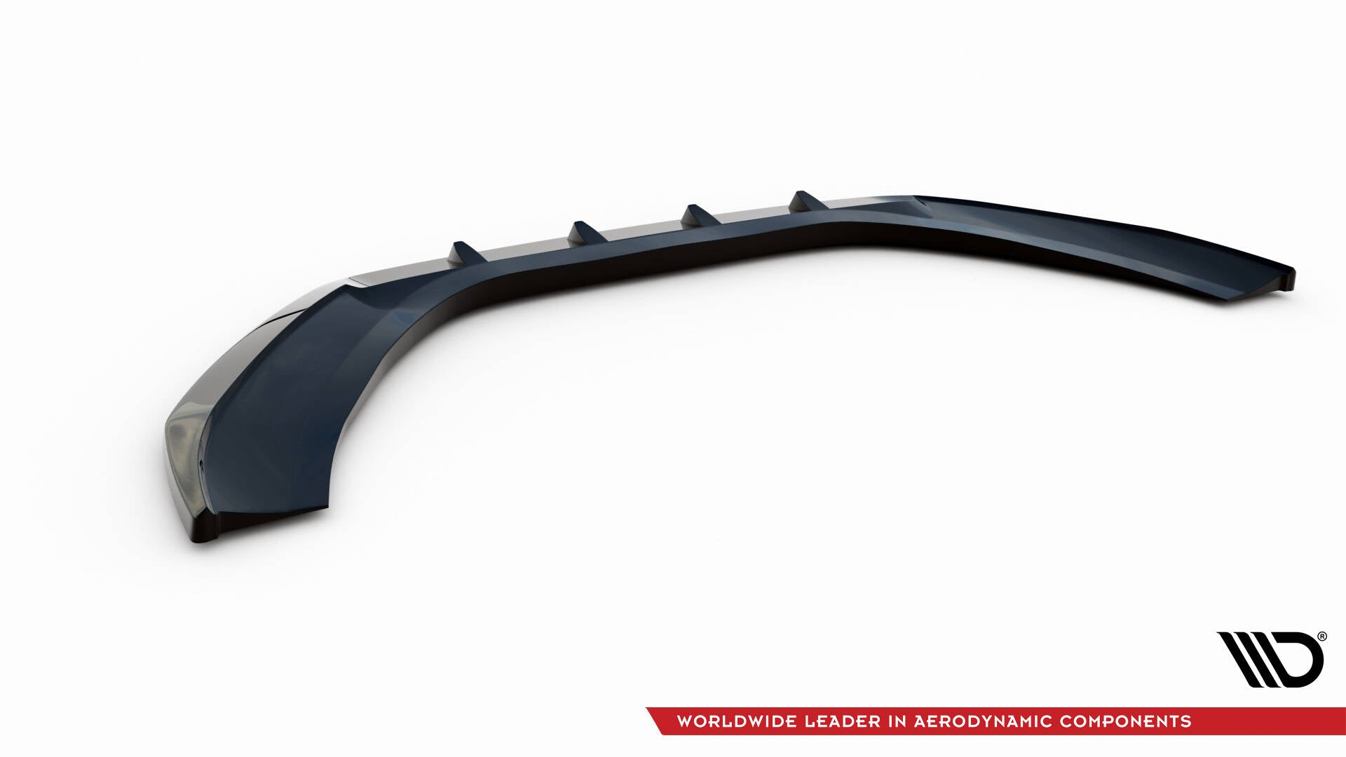 Front lip Audi A6 C7 V.3 sort plastspoiler med aerodynamiske kanaler sett fra siden mot toppen.