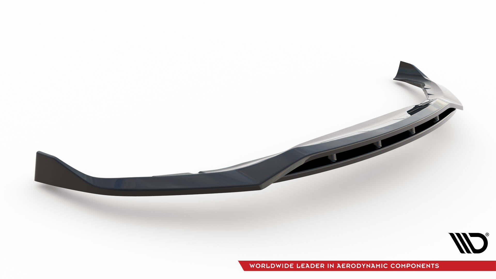 Front splitter for BMW 5 G30/G31 M-Pakke V.3 i sort glanset plast med sportslige åpninger.