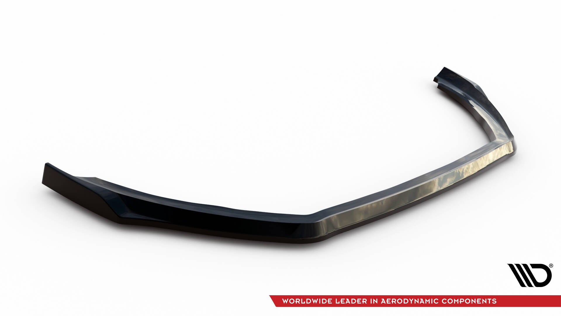 Front splitter til Ford Fiesta MK8 Facelift, sort glanset plast med markerte kanter, sett ovenfra.