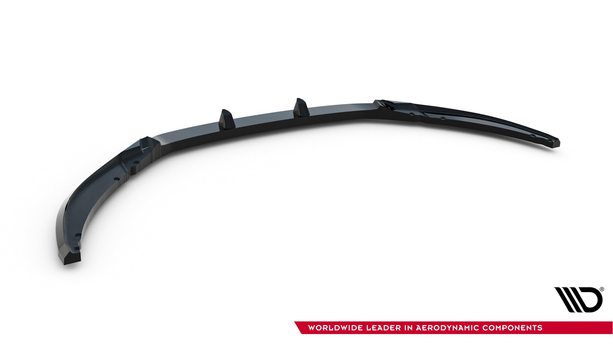 Front lip for Ford Focus MK3 Facelift St-Line V.3 med tre finner, sett fra skrå vinkel mot hvit bakgrunn.