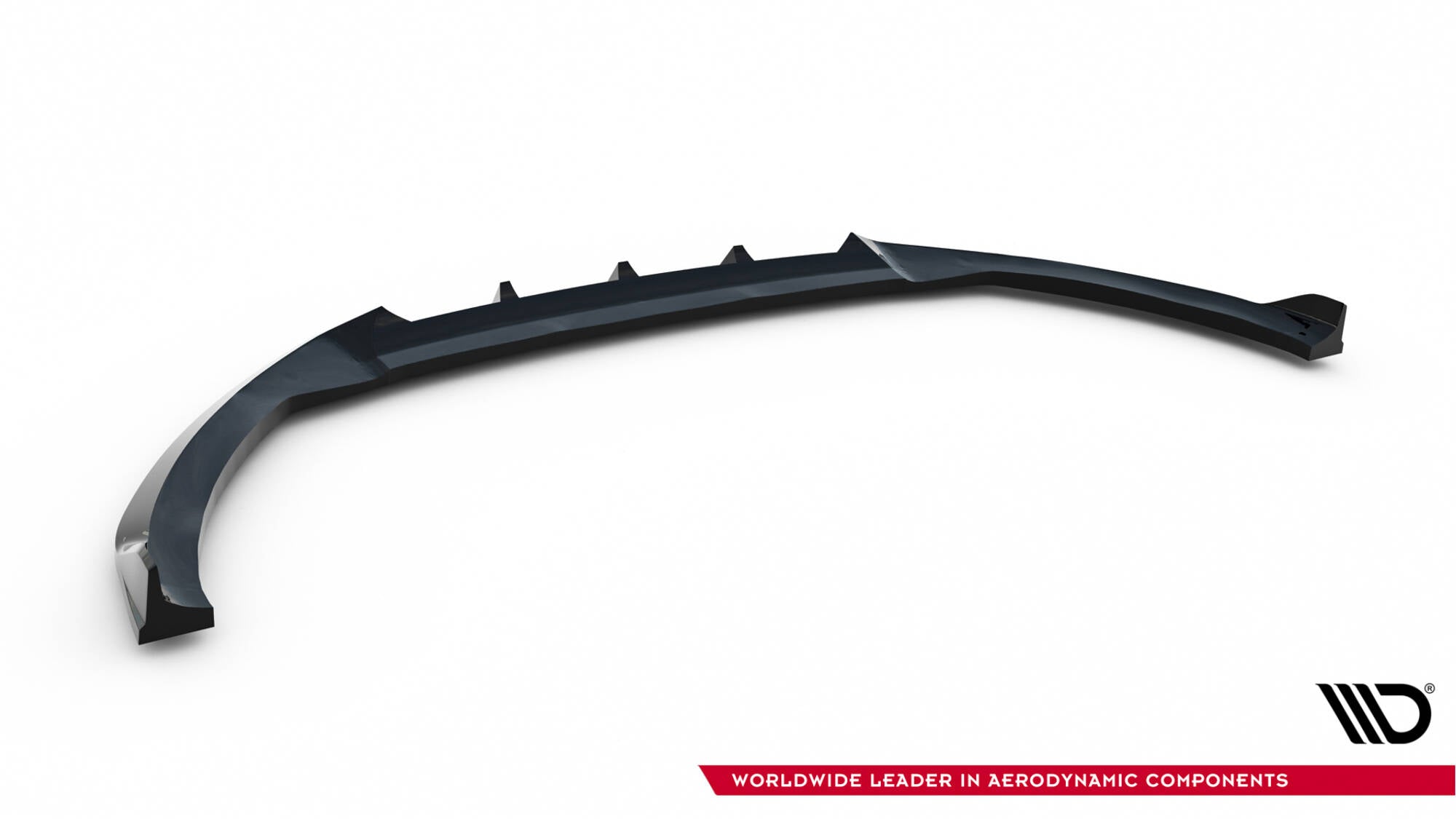 Front lip til Ford Focus ST MK3 Facelift V.6, sort og buet med opphøyde finner og markert kantdesign.