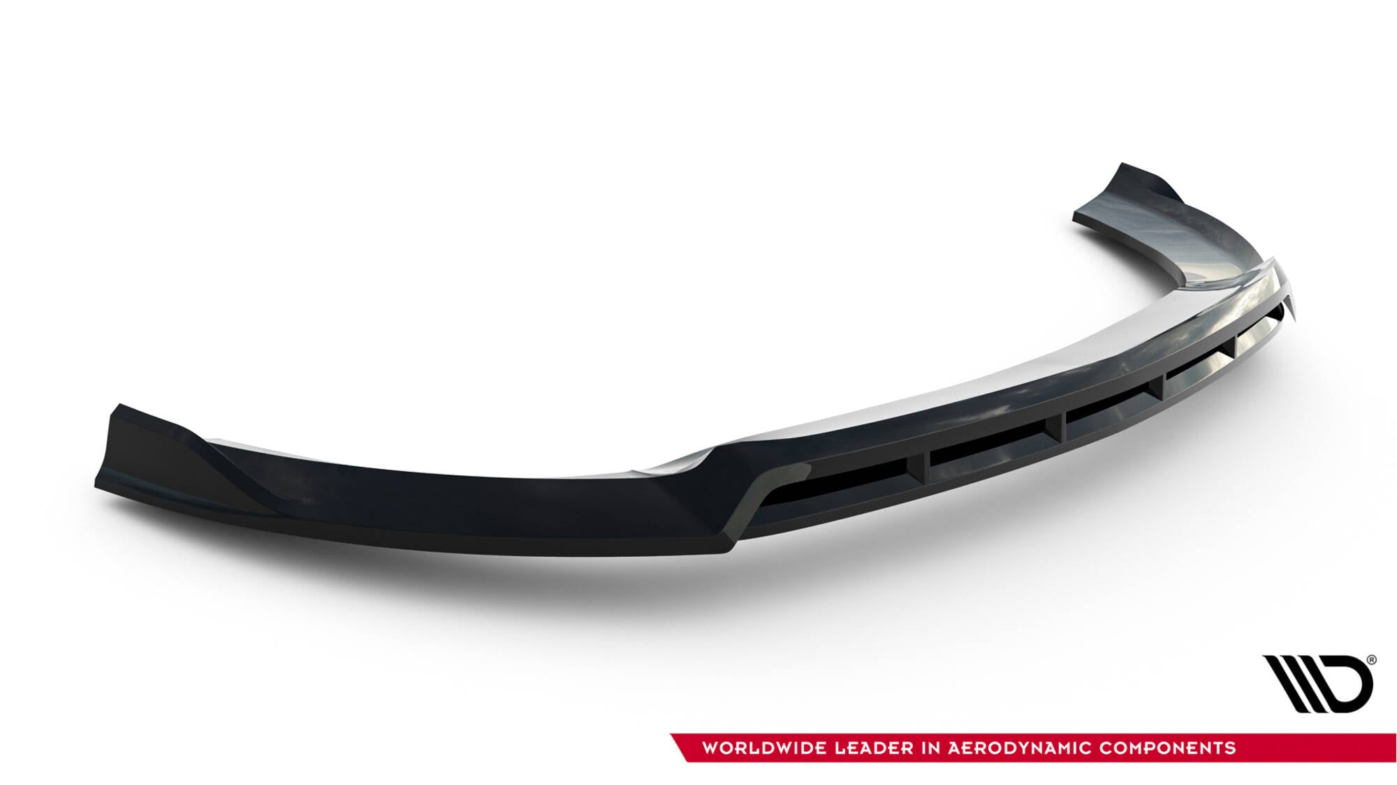 Front splitter til Mercedes V-CLAss W447 AMG-Line, svart med luftkanaler, vist fra skrå vinkel.