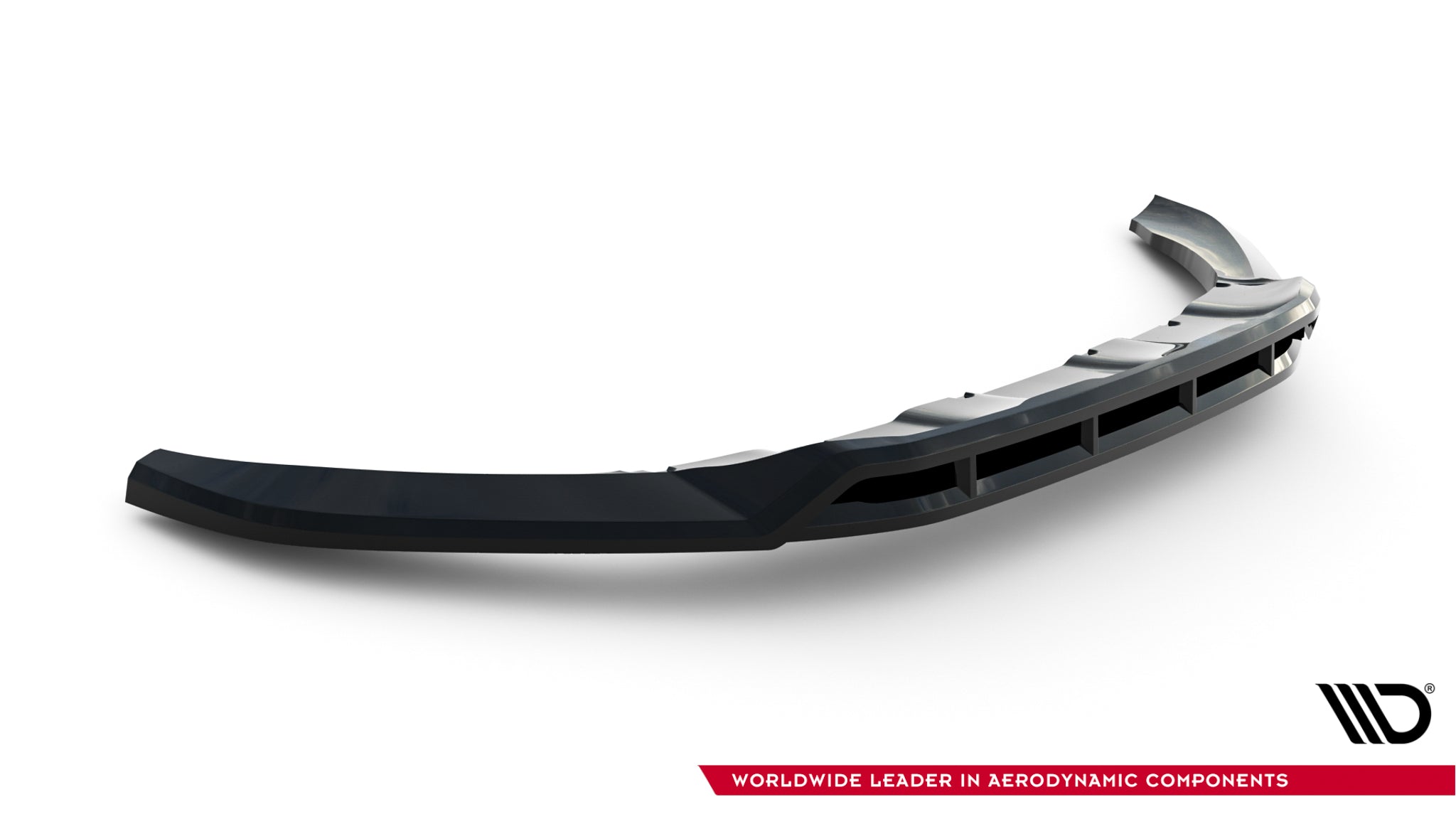 Front splitter til Volvo XC60 MK1 Facelift med buet design og detaljerte luftåpninger, sett forfra.