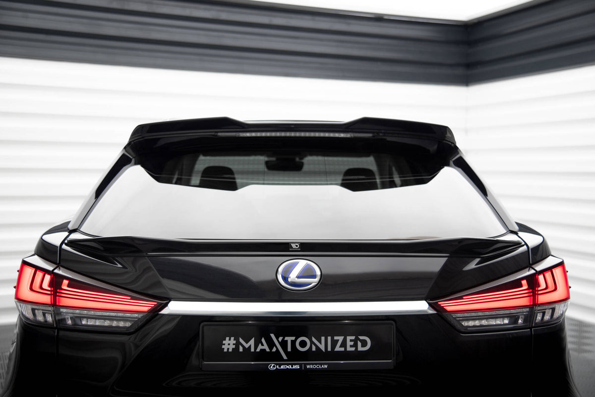 Spoiler cap til Lexus RX MK4 Facelift i strukturert svart finish sett ovenfra