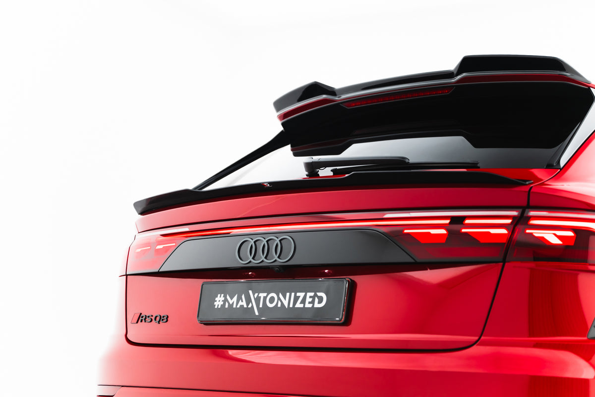 Spoilerforlengelse i ABS montert på takspoiler på Audi RSQ8 Mk1 Facelift