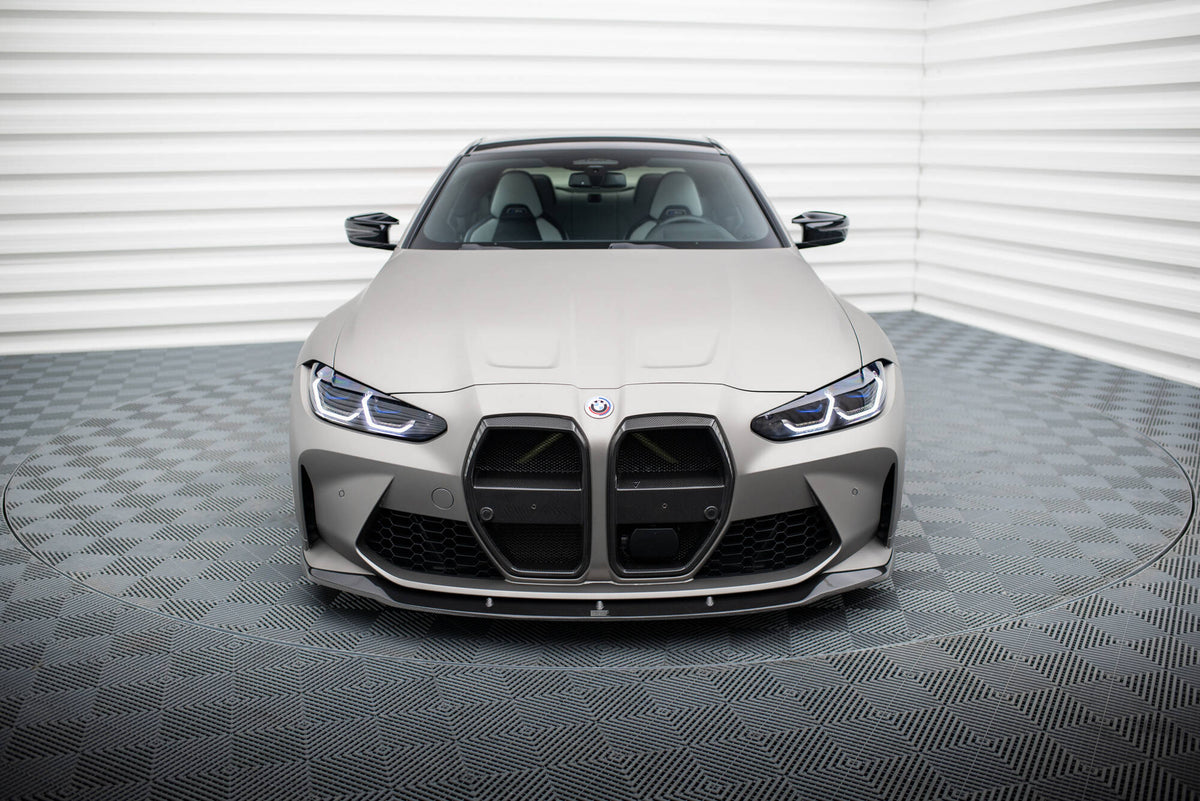 Carbon frontsplitter til BMW M3 G80 montert på nedre frontfanger