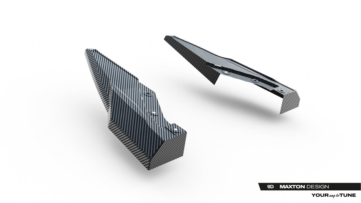 Detaljbilde av aerodynamiske karbon sidesplittere bak Audi SQ8