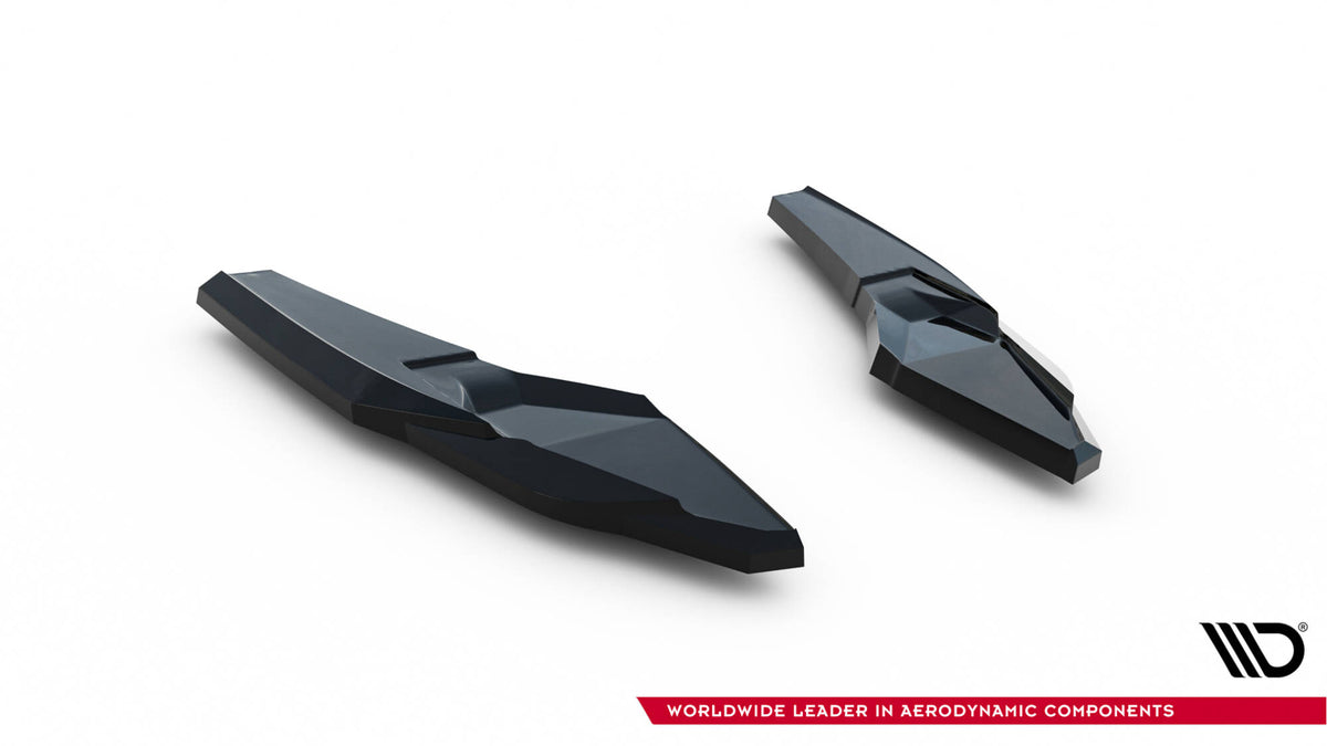 Bakre sideflaps V.3 for Audi S3 8Y Facelift i mattsvart utførelse lagt ut før montering