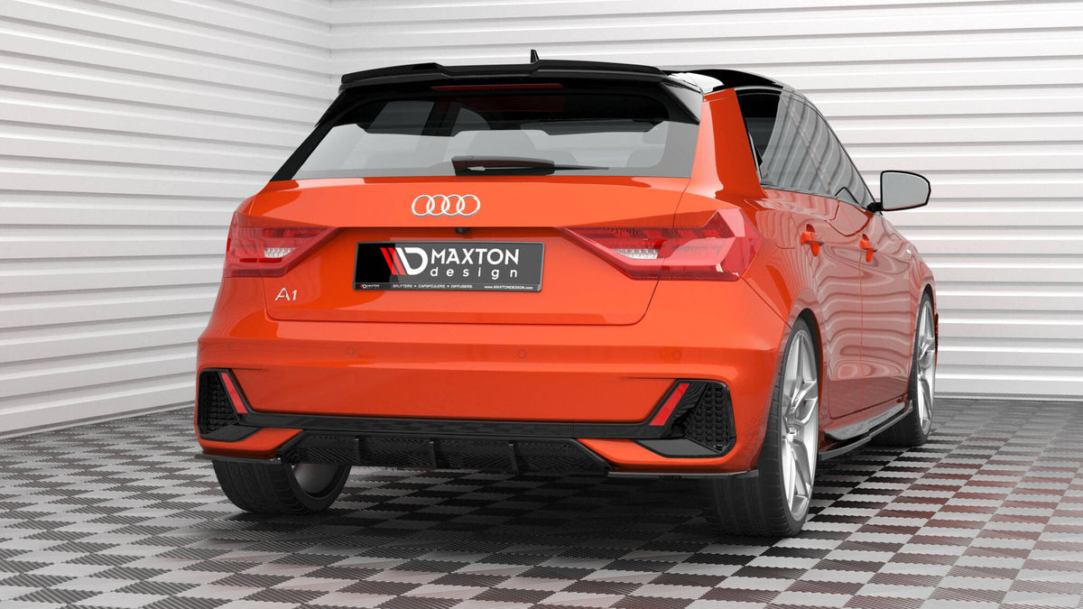 Bakdiffuser for Audi A1 S-Line GB montert på bil, skrå vinkel fra høyre