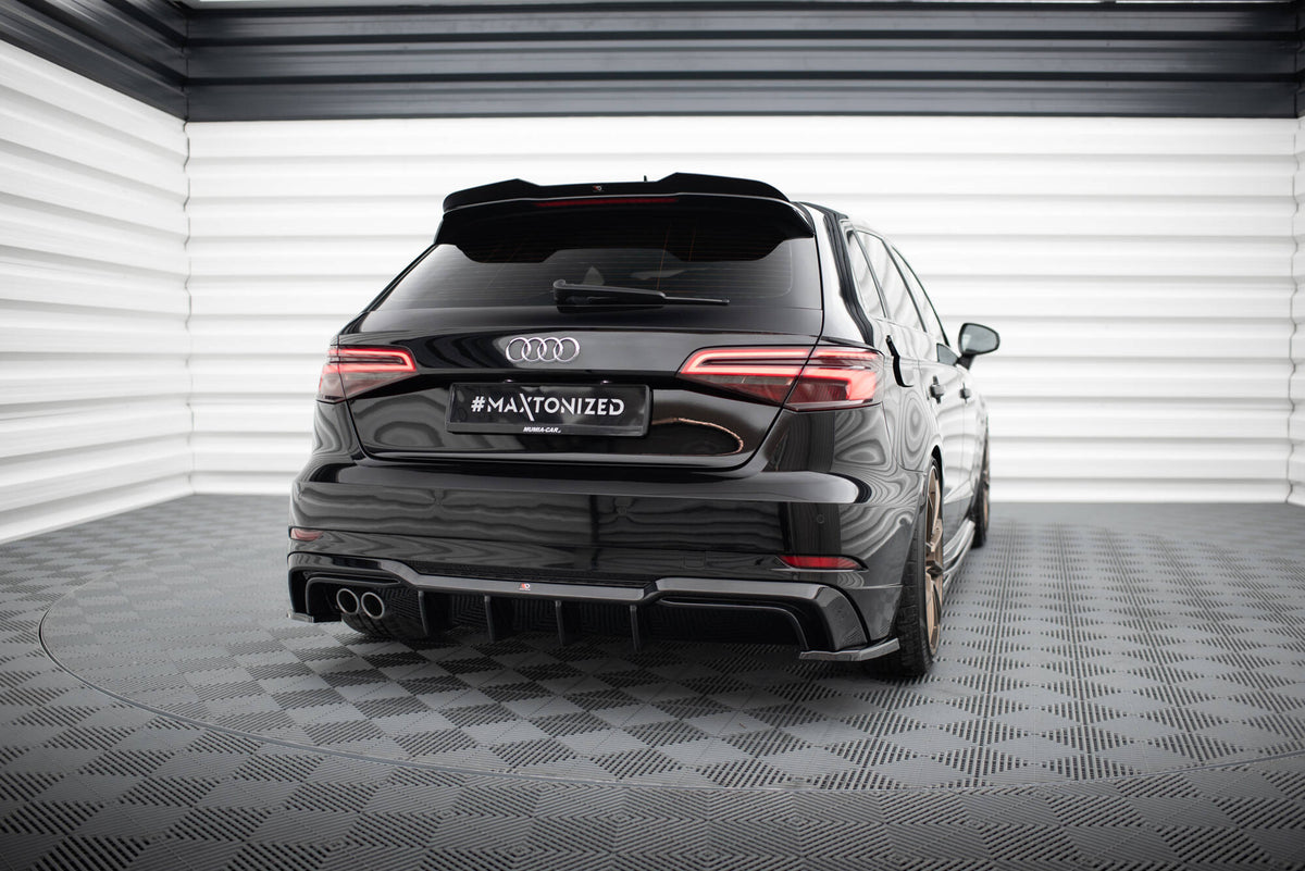Diffuser V1 fra Maxton montert på Audi A3 S-Line Sportback 8V Facelift sett bakfra