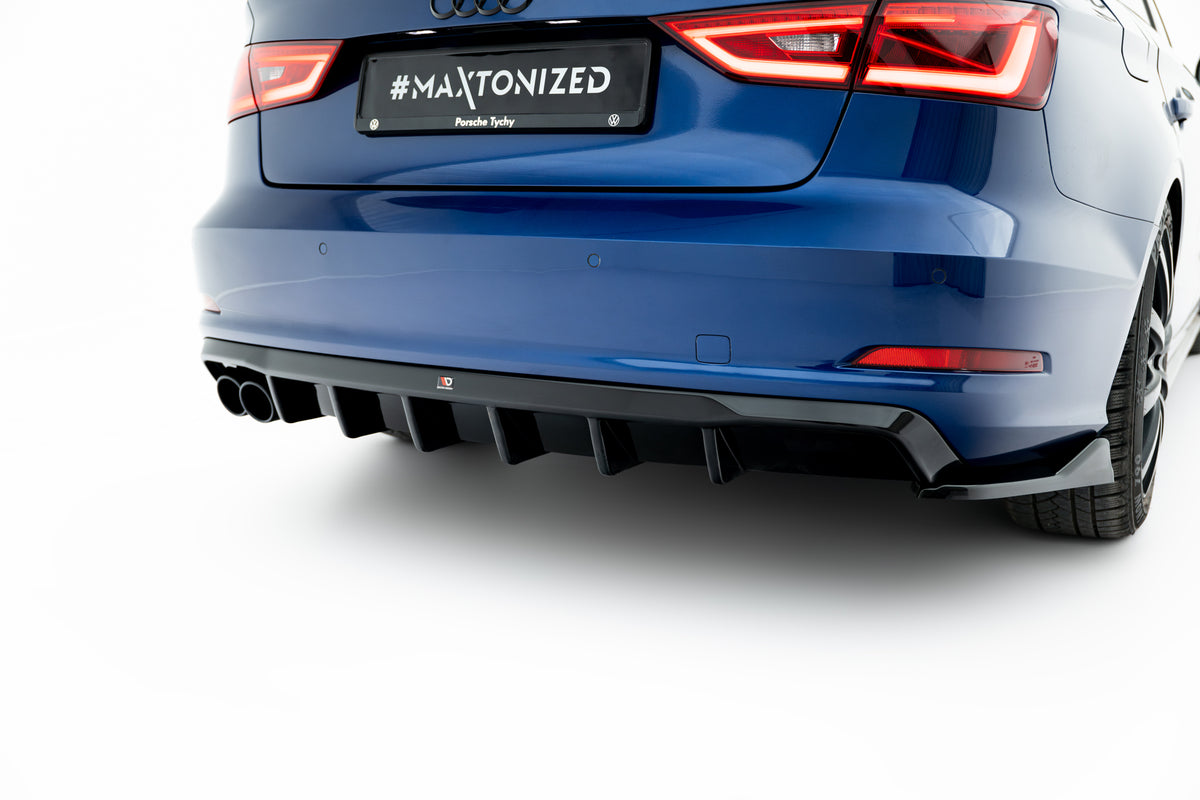 Diffuser V1 til Audi A3 Sedan 8V med strukturert svart overflate sett ovenfra
