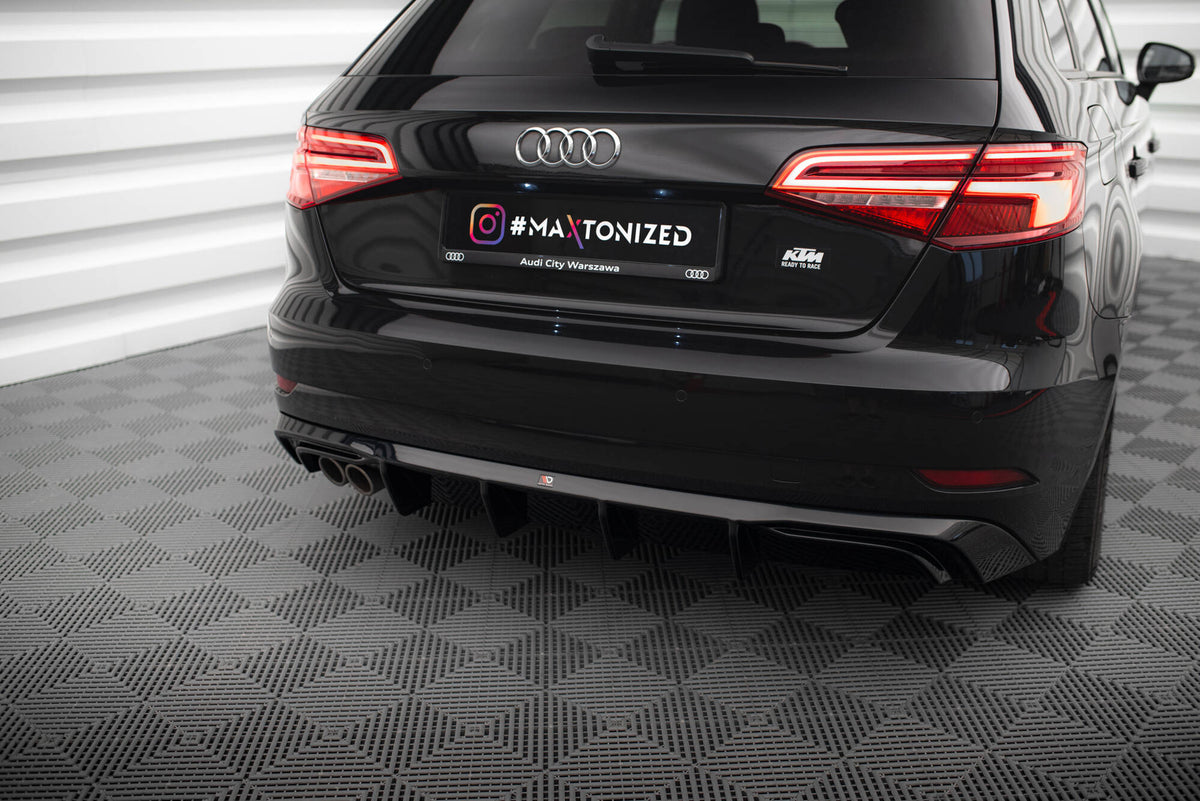 Diffuser til Audi A3 Sportback 8V Facelift med dobbel eksosutgang sett bakfra