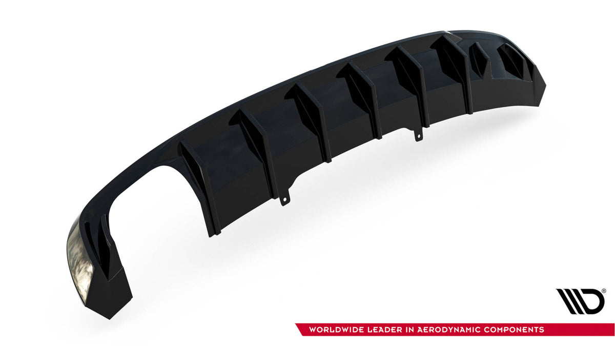 Diffuser for Audi A4 S-Line B9 sett ovenfra med strukturert svart overflate