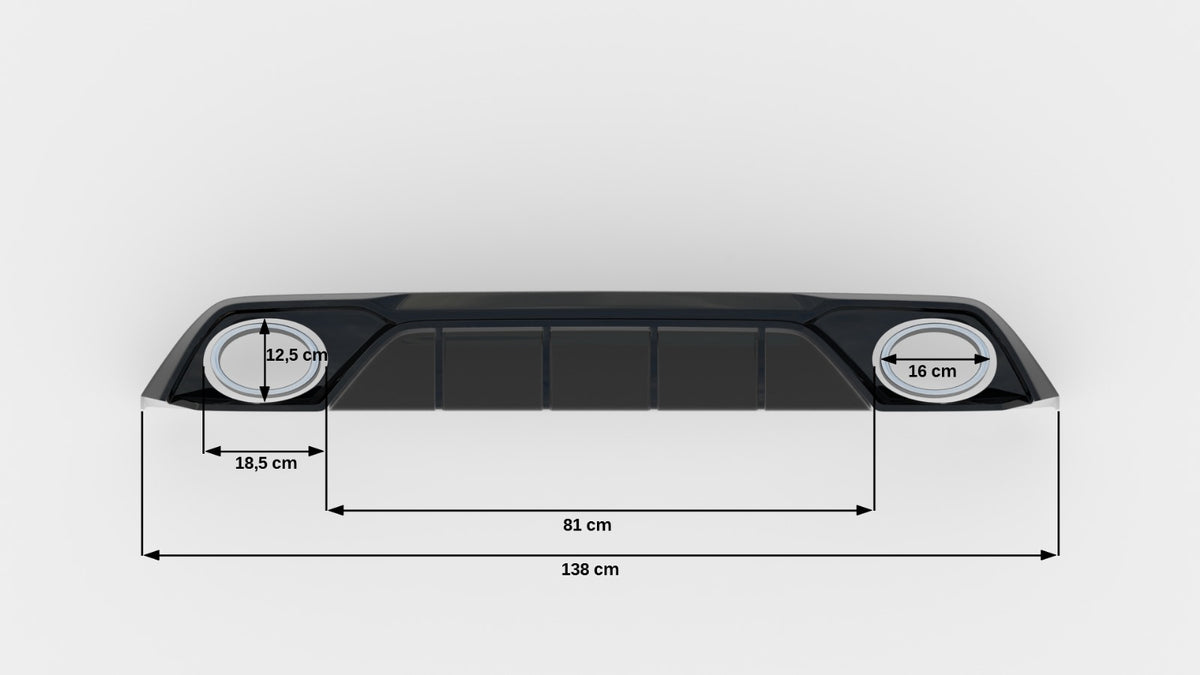Oversiktsbilde av diffuser til Audi RS3 8Y forfra, viser innvendig struktur og festepunkter for sikker montering
