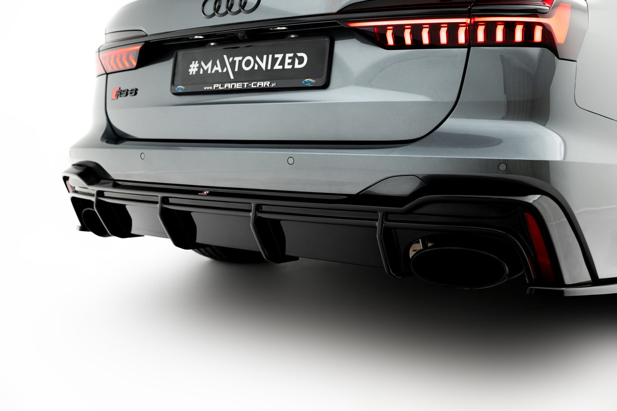 Bakre diffuser i blank sort ABS til Audi RS6 C8 sett bakfra