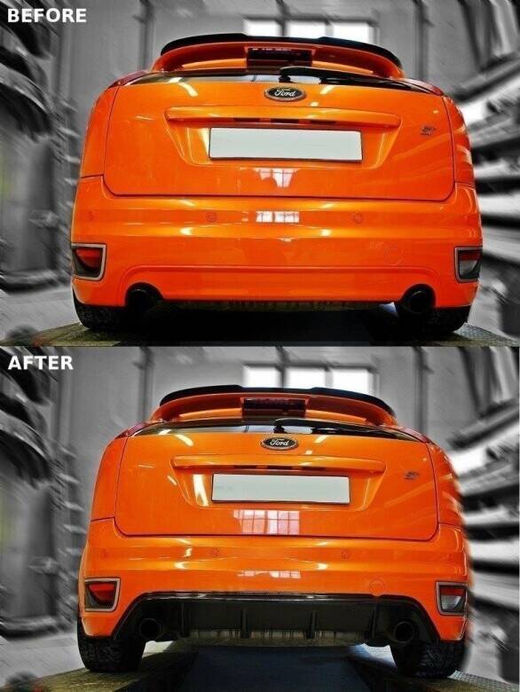 Maxton Design diffuser montert under bakre støtfanger på Ford Focus ST MK2, skrå vinkel