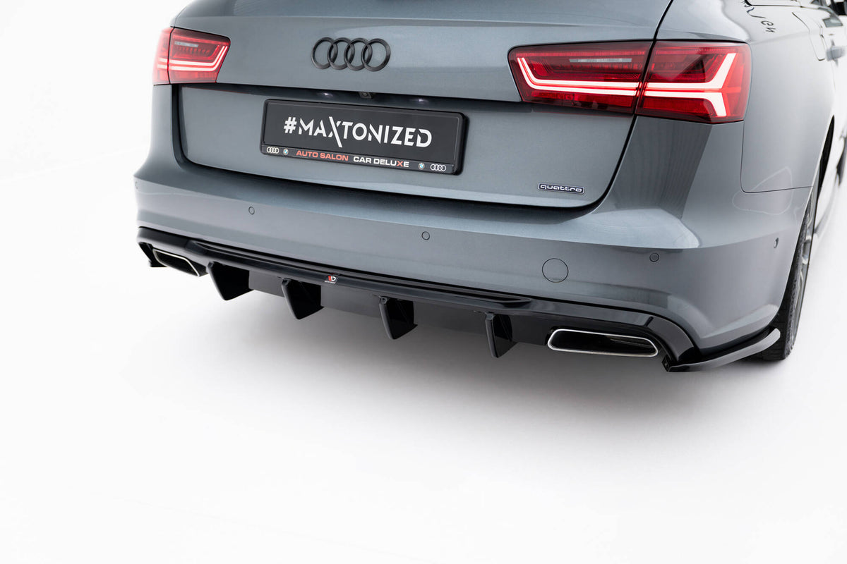 Diffuser V.2 til Audi A6 C7 Facelift sett bakfra i strukturert sort finish