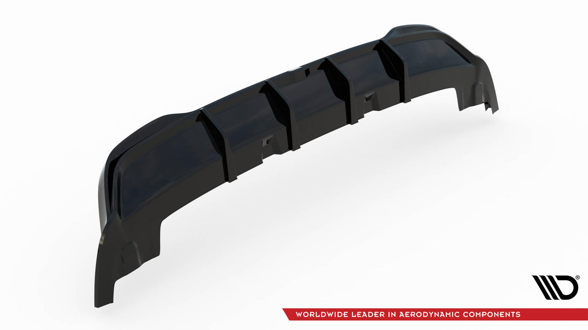 Diffuserplate til VW Golf 8 GTE / R-Line Facelift – nærbilde av overflaten med blank svart finish
