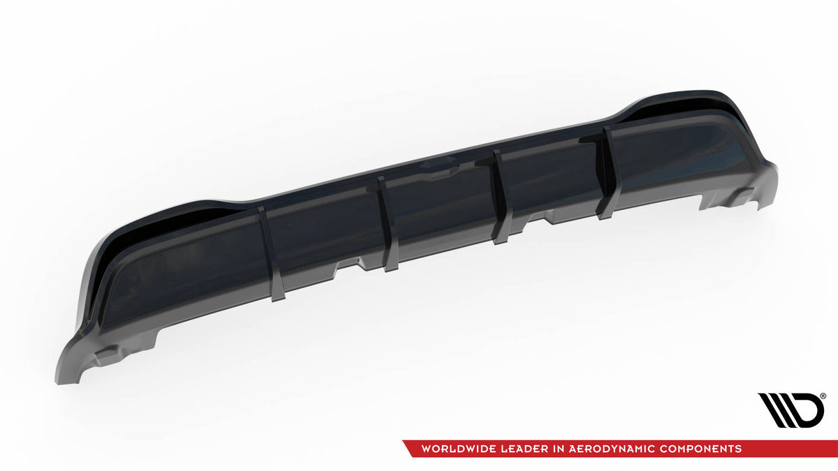 Bakre diffuser til VW Golf 8 GTE / R-Line Facelift sett rett bakfra med baklykter synlig