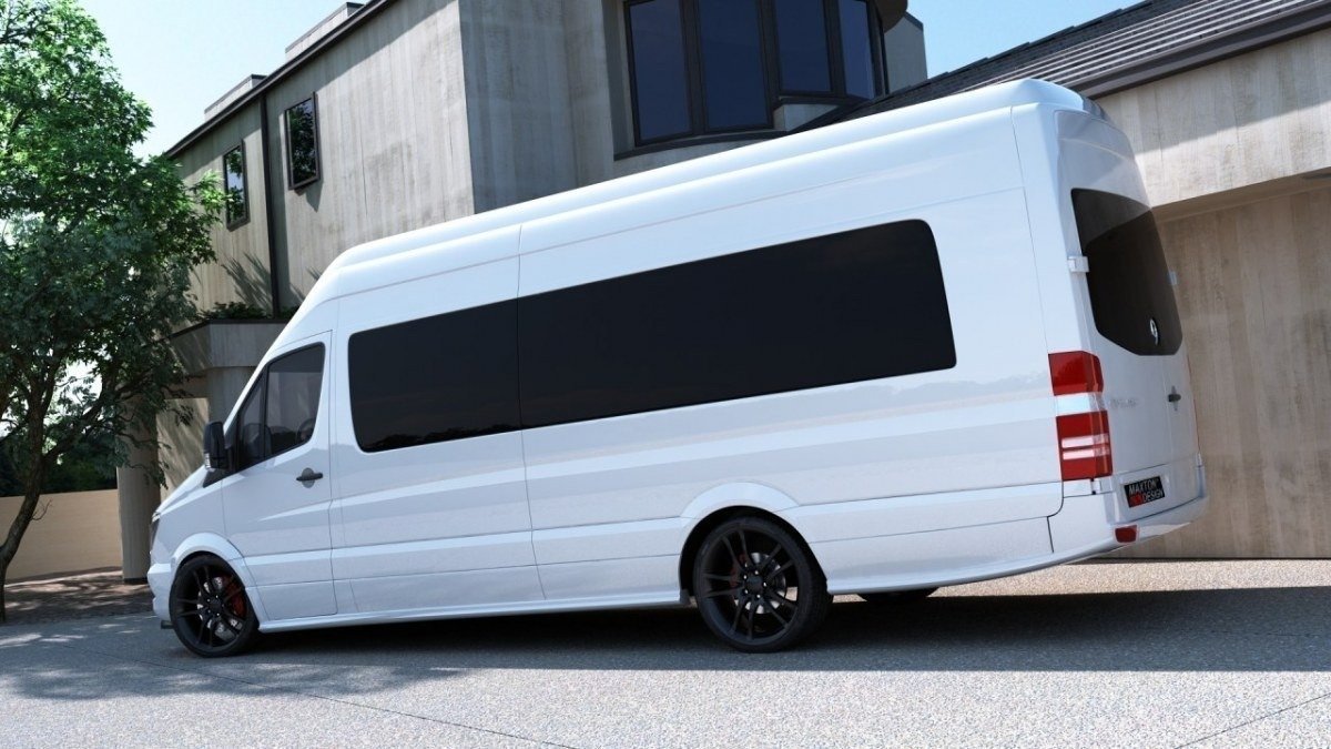 Nærbilde av sideskjørt i ABS-plast for Mercedes Sprinter 2006–2012