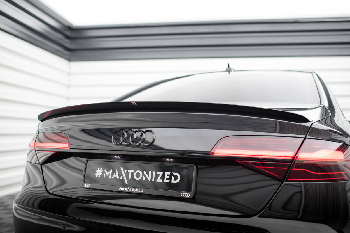 Front splitter for Audi A8 Long D4 Facelift i nærbilde, sort ABS-plast