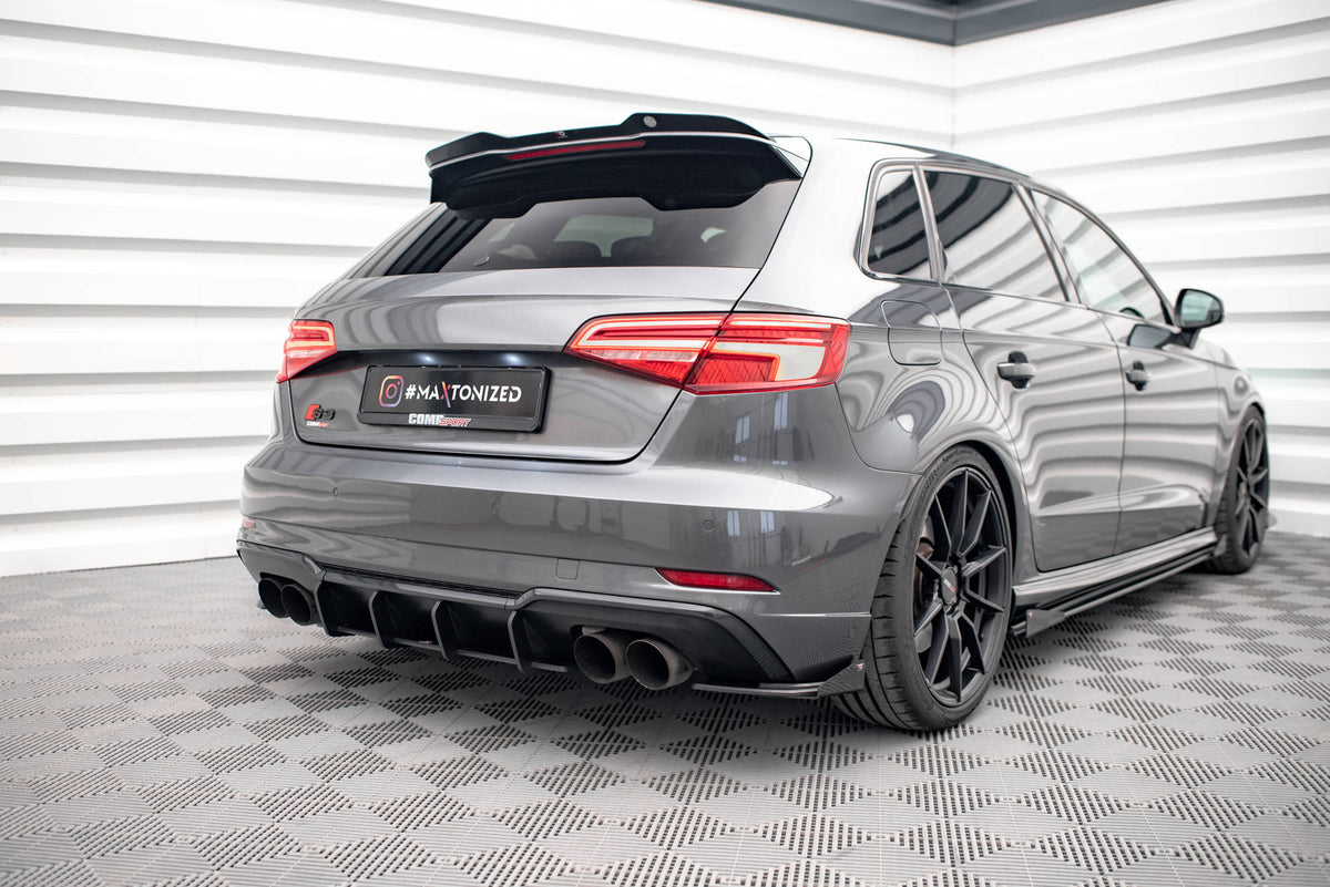Spoiler cap montert på Audi S3 Sportback 8V Facelift sett ovenfra