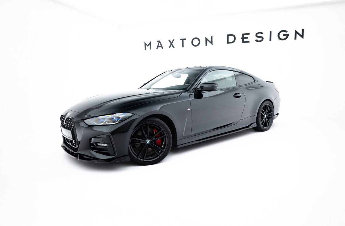 Splittersett til BMW 4-serie M-Pakke Coupe G22 montert på sort bil sett forfra