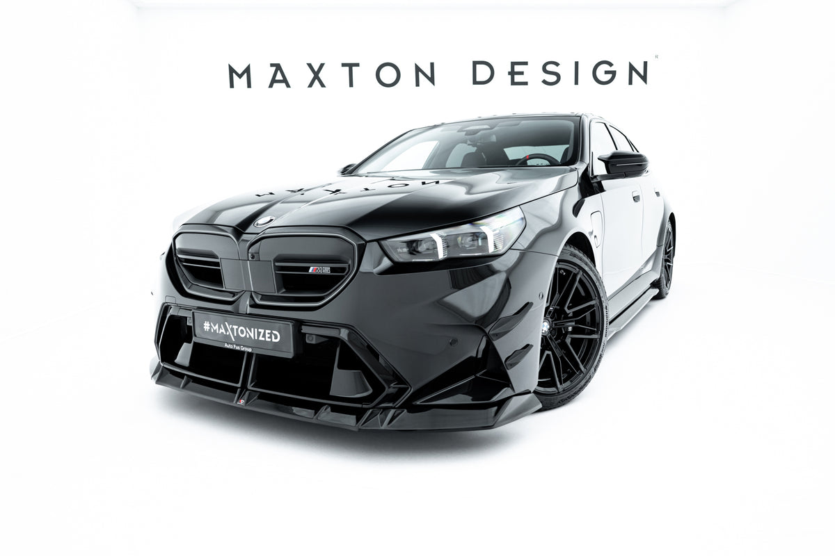 Splittersett BMW M5 G90 – frontsplitter Maxton Design svart ABS, frontvinkel høy