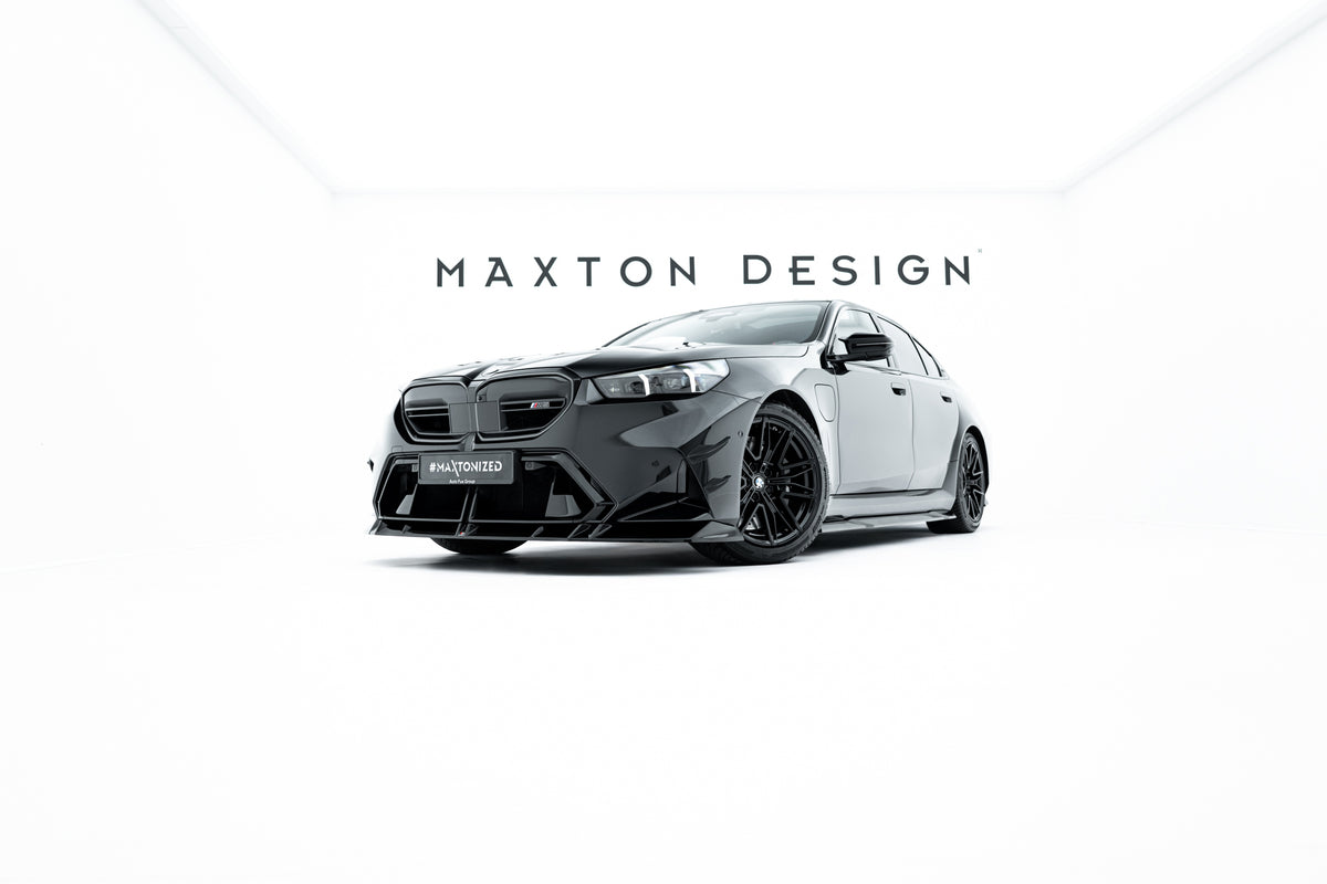 Splittersett BMW M5 Sedan G90 – frontsplitter glanssvart ABS, Maxton Design tre-kvart front