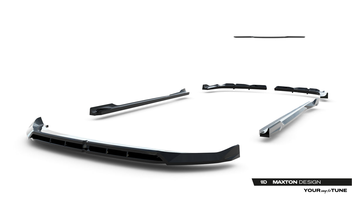 Splittersett BMW X3 G45 utpakket pa monteringsbord for installasjon