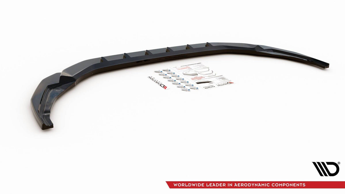Nærbilde av frontsplitter Audi A3 S-Line Sportback 8Y V.1 som viser materiale og overflatekvalitet