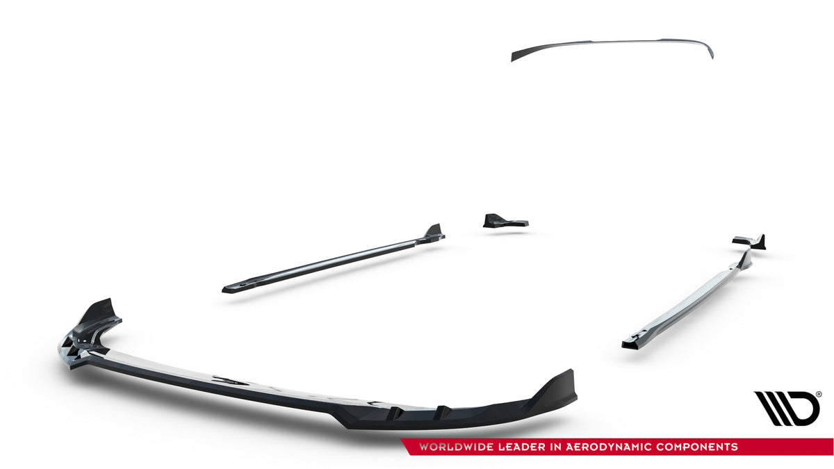 Bodykit splitter V.1 til VW Golf 8 R Facelift installert på svart Golf 8 med felger