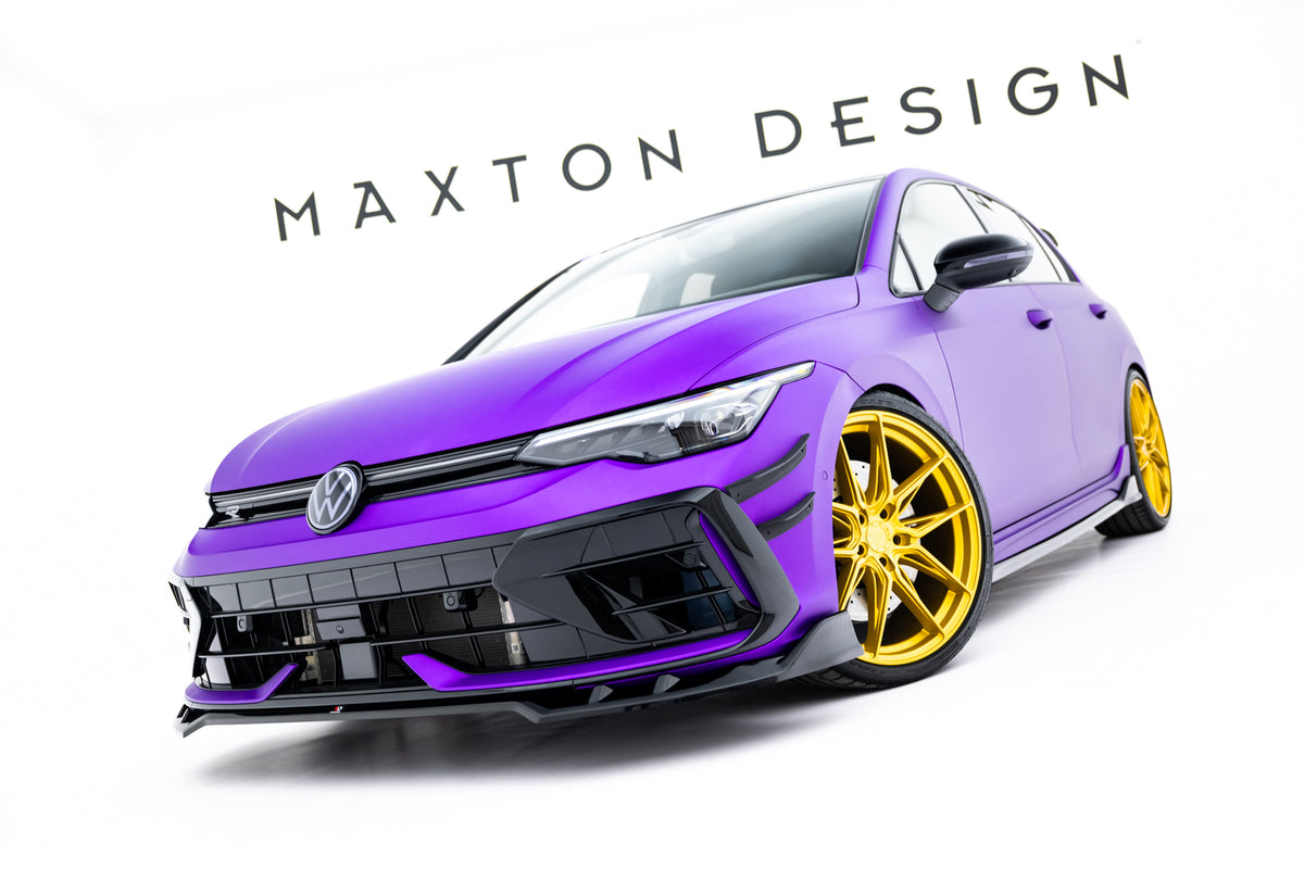 Splittersett V.1 for VW Golf 8 R Facelift – nærbilde av kant og finish i matt svart