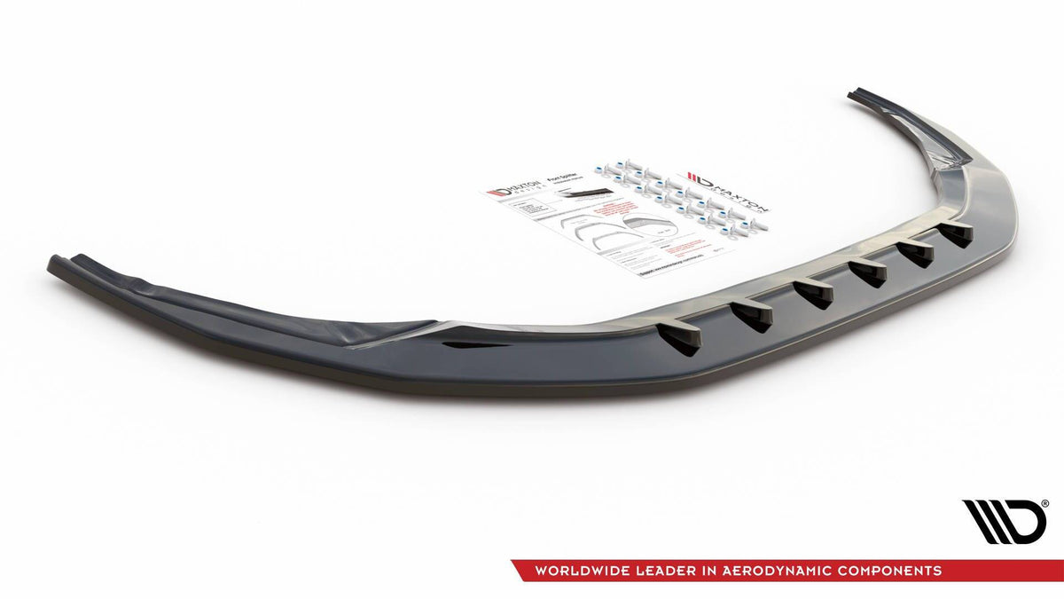 Nærbilde av frontsplitter Audi A3 S-Line Sportback 8Y V.2 som viser presis passform og matt sort overflate