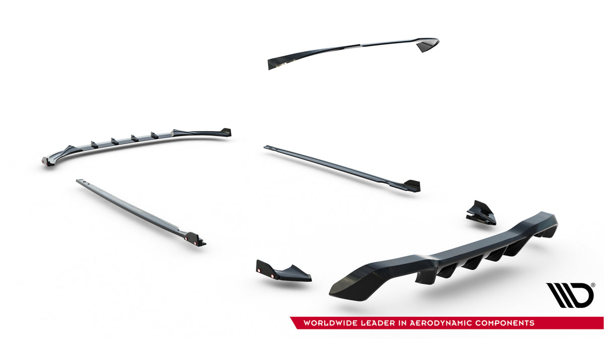 Bodykit splitter V.4 til VW Golf 8 R Facelift installert på svart Golf 8 med felger