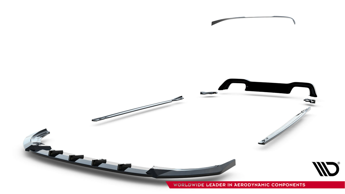 Bodykit splitter V.5 til VW Golf 8 R Facelift installert på svart Golf 8 med felger