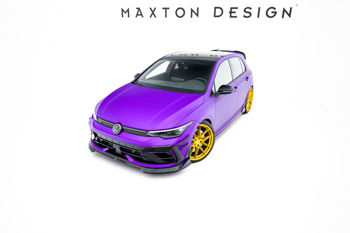 Front- og sideplitter V.6 til VW Golf 8 R Facelift – nærbilde av monteringspunkter og festemekanisme