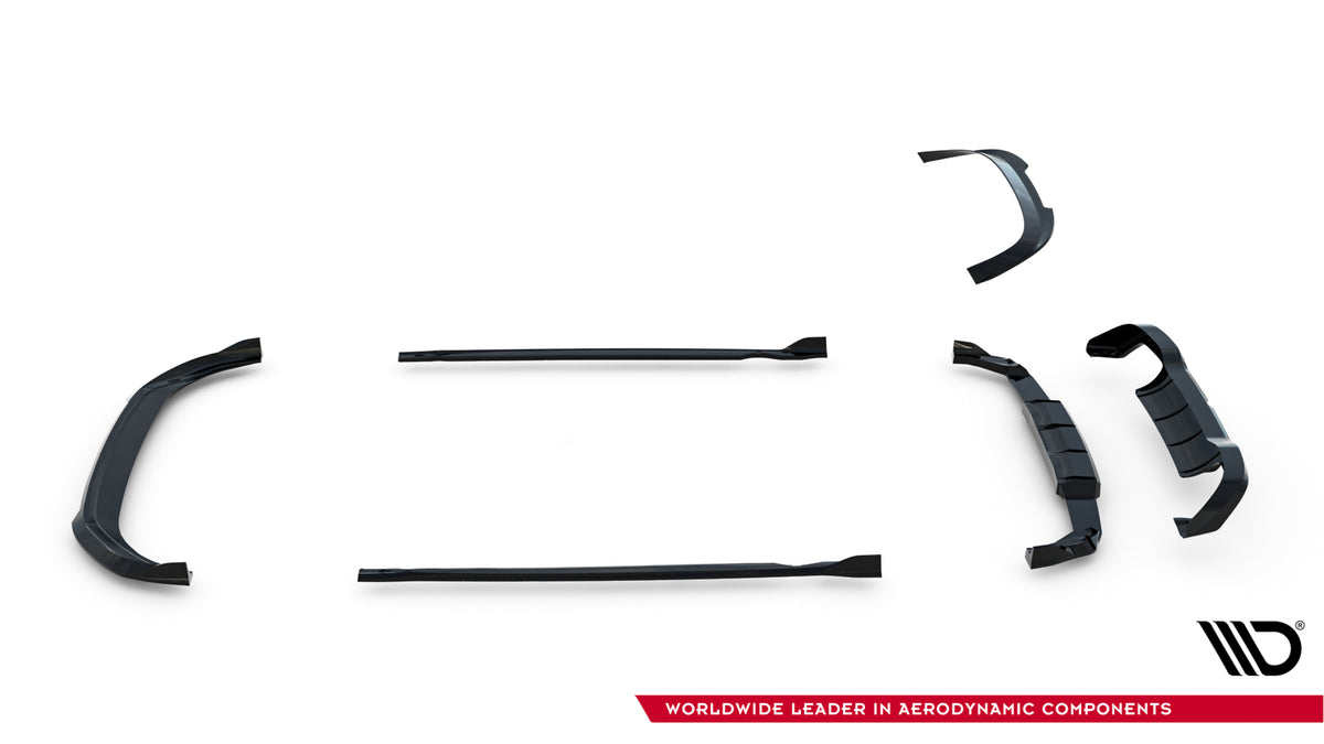 Front- og sideplitter V.6 VW Golf 8 R Facelift – hele settet utpakket med monteringsdeler