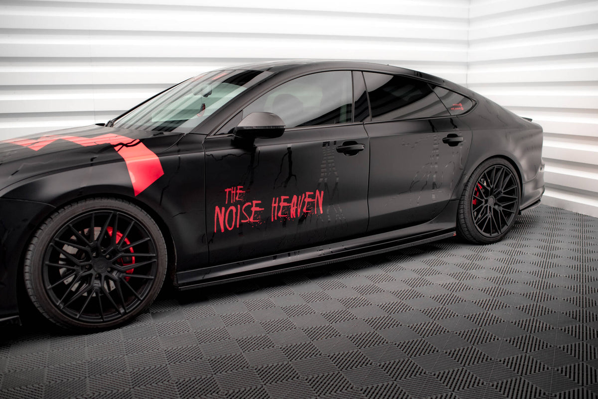 Sideskjørt-diffusorer Audi A7 C7 RS7 Look i sort ABS-plast sett ovenfra