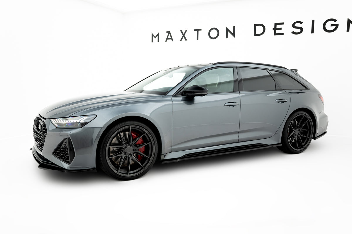 Nærbilde av sideskjørt diffuser på Audi RS6 C8 Facelift