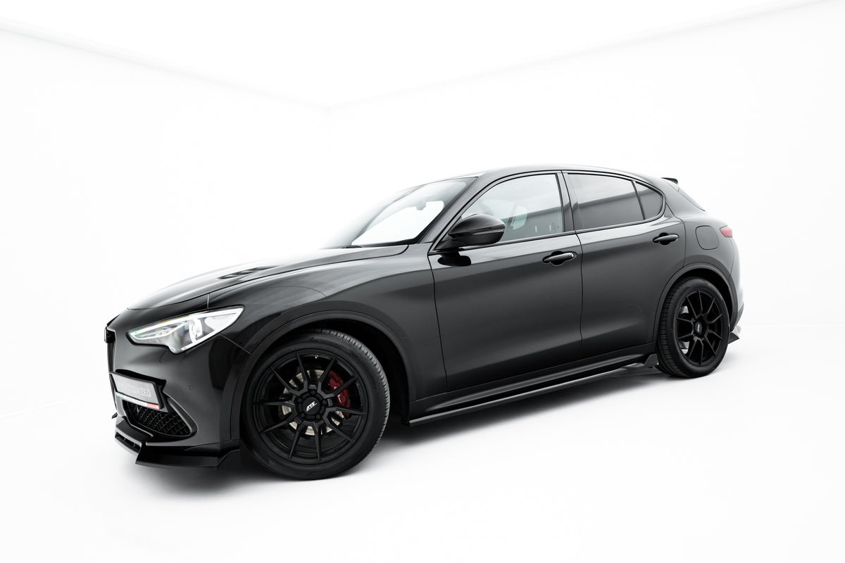Maxton Design sideskjørt montert på Alfa Romeo Stelvio i nærbilde fra siden