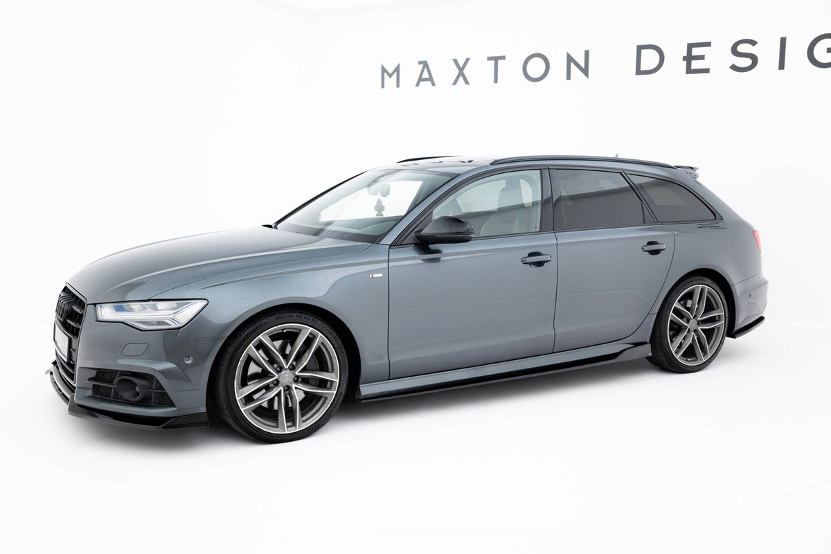 Nærbilde av Maxton Design sideskjørt-diffuser for Audi S6 C7 i strukturert svart