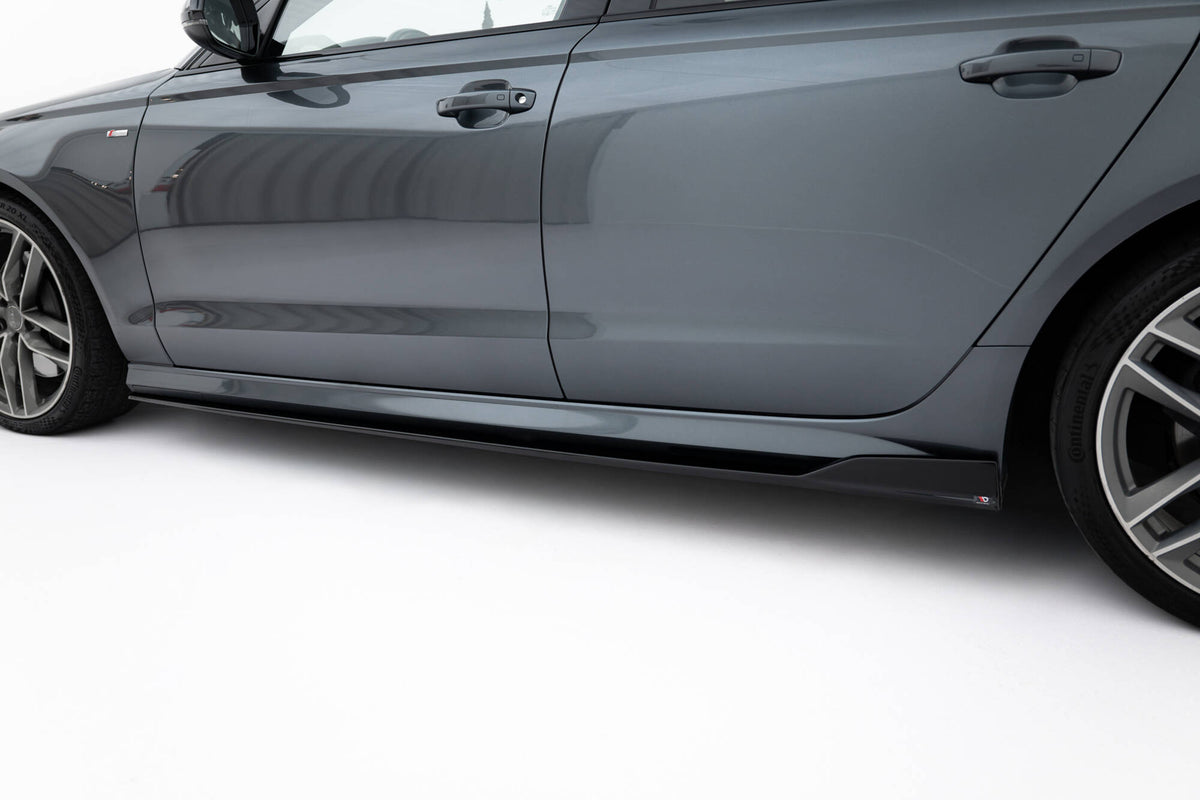 Sideskjørt V.2 montert på Audi A6 S-Line C7 Facelift, skrå vinkel bakfra