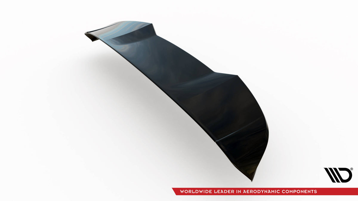 BMW F20 1-serie M-Pakke frontspoiler i matt sort finish, vist på skrå vinkel med synlige festepunkter