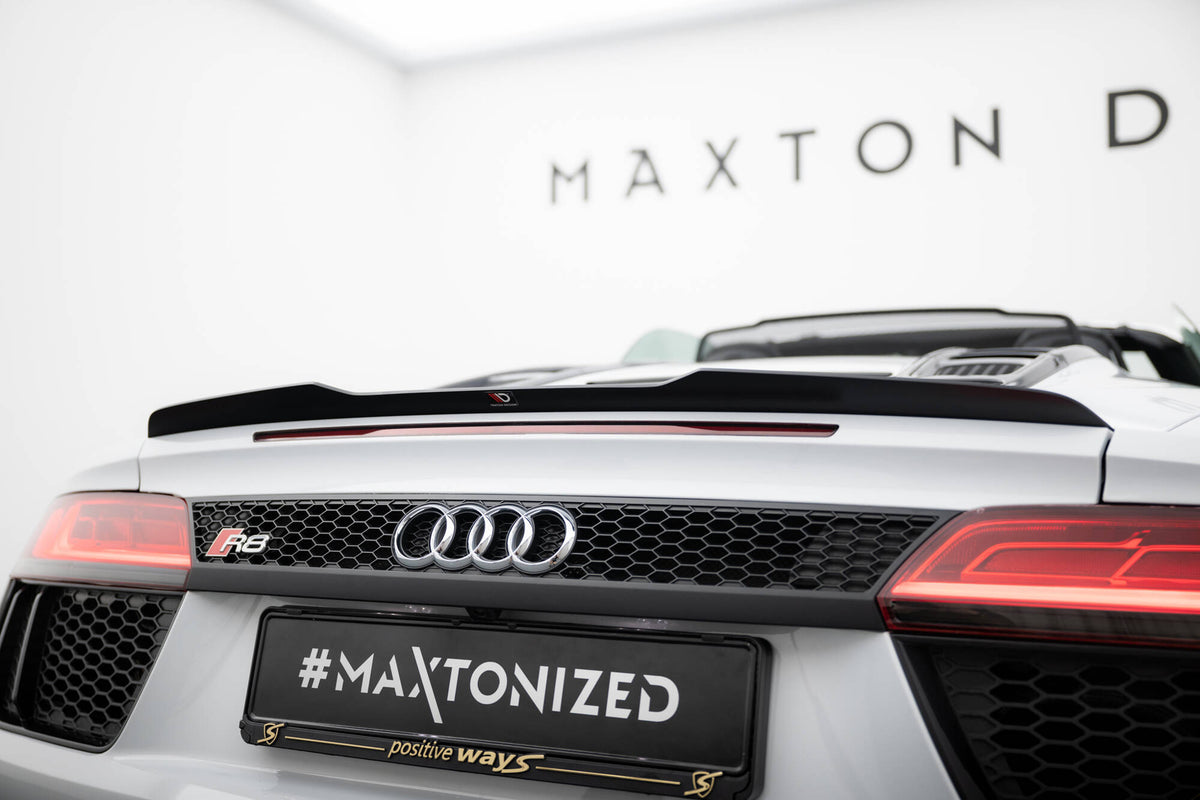 Spoiler cap til Audi R8 Spyder Mk2 i sort ABS-plast, sett ovenfra